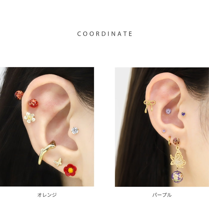 t1141-63 軟骨ピアス 16G ボディピアス アクリル 箔 クリア ホイル ボール うるつや感 ピアス ストレートバーベル ダブルフェイス かわいい サージカルステンレス 耳 なんこつぴあす ボディーピアス ピアス Pierce 片耳用