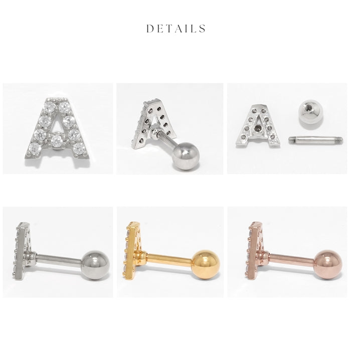 t1141-78-j 軟骨ピアス 16G ボディピアス イニシャル アルファベット 24金 ピンクゴールド K24 K18PG コーティング ストレートバーベル ピアス サージカルステンレス 片耳用