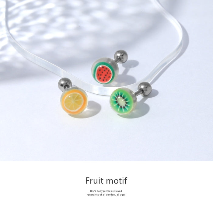 t1142-067 ボディピアス 16G 軟骨ピアス フルーツ 果物 スイカ キウイ オレンジ ボディーピアス ピアス クリアボール ストレート バーベル ストレートバーベル ボディ ボディピ おしゃれ かわいい 16ゲージ サージカルステンレス サージカル ステンレス