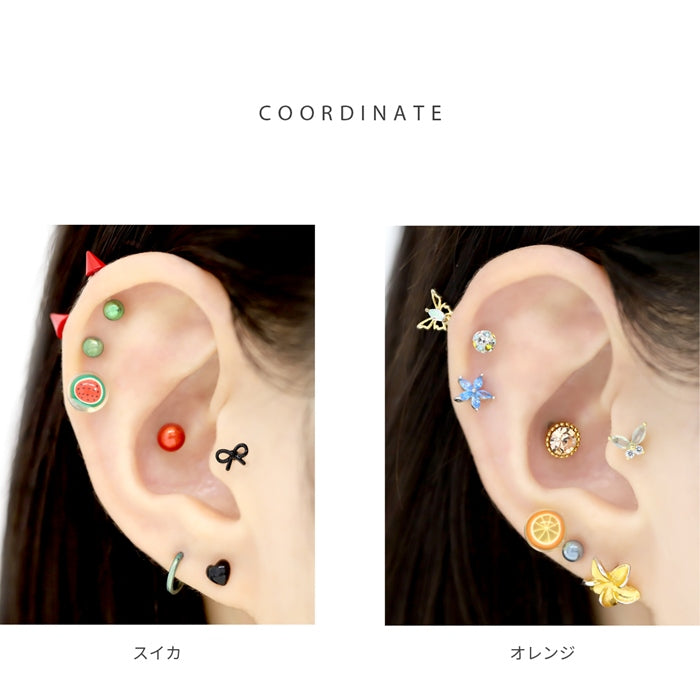 t1142-067 ボディピアス 16G 軟骨ピアス フルーツ 果物 スイカ キウイ オレンジ ボディーピアス ピアス クリアボール ストレート バーベル ストレートバーベル ボディ ボディピ おしゃれ かわいい 16ゲージ サージカルステンレス サージカル ステンレス