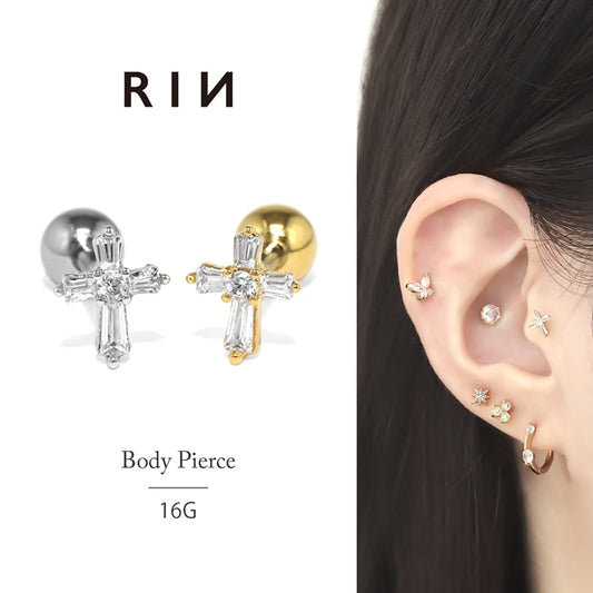 t1142-072【全品送料無料】 ボディピアス キャッチ 16G チャーム 軟骨ピアス サージカルステンレス 金属アレルギー対応 十字架 クロス ジュエル キラキラ おしゃれ スタイリッシュ かわいい かっこいい メンズ  セカンドピアス ボディーピアス 片耳用 軟骨 ピアス