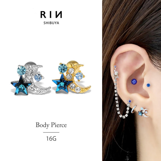 t1501-109【全品送料無料】 軟骨ピアス 16G ボディピアス かわいい キャッチ チャーム サージカルステンレス 金属アレルギー対応 月 星 スター ムーン ジュエル キラキラ ファーストピアス セカンドピアス へリックス インナーコンク アウターコンク 片耳用