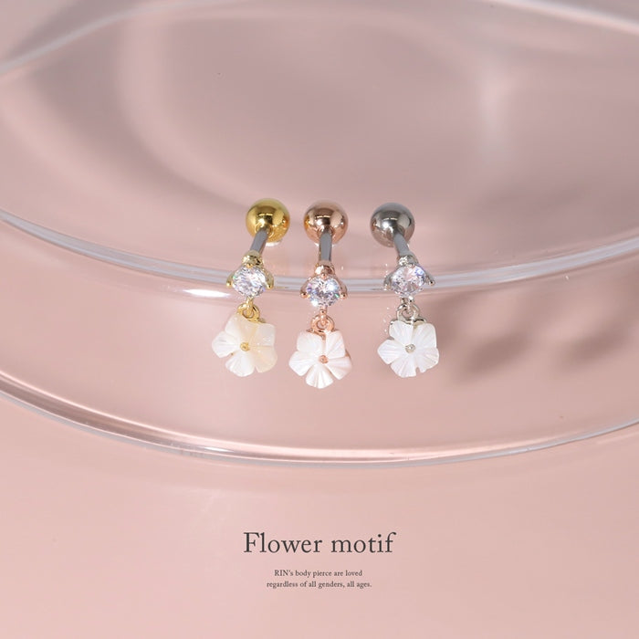 t1501-122【全品送料無料】 軟骨ピアス 16G ボディピアス かわいい キャッチ チャーム サージカルステンレス 金属アレルギー対応  花 フラワー ジュエル キラキラ ストレートバーベル ファーストピアス 軟骨 ピアス ボディーピアス