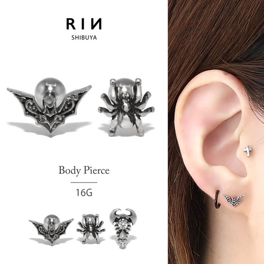 ★t1501-126 ボディピアス キャッチ 16G チャーム 軟骨ピアス サージカルステンレス 金属アレルギー対応  コウモリ クモ サソリ 動物 アニマル 蜘蛛 おしゃれ スタイリッシュ かわいい かっこいい 刃 メンズ  セカンドピアス ボディーピアス 片耳用 軟骨 ピアス
