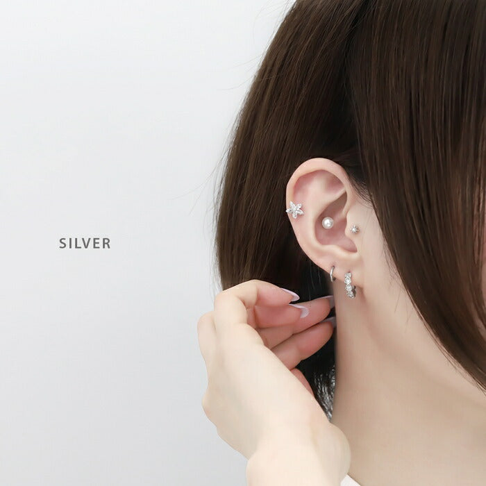 【廃盤】 t1501-177 ボディピアス軟骨ピアス 16G 金属アレルギー対応 金属アレルギー サージカルステンレス つけっぱなし 小さめ 花 ポイント キュービックジルコニア  レディース 女性 シンプル オシャレ かわいい 上品 シルバー ゴールド ピンクゴールド 普段使い