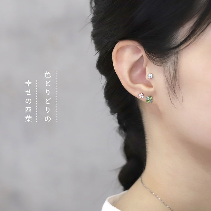 ★　▲14G発注不可▲t1501-181 軟骨ピアス 16G ボディピアス 14G クローバー 四つ葉 ストレートバーベル サージカルステンレス 片耳用