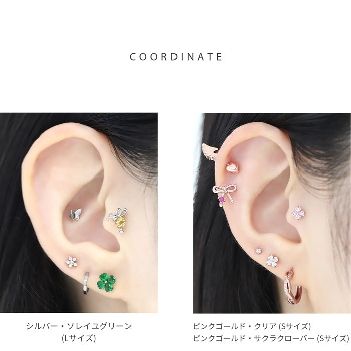 ★　▲14G発注不可▲t1501-181 軟骨ピアス 16G ボディピアス 14G クローバー 四つ葉 ストレートバーベル サージカルステンレス 片耳用