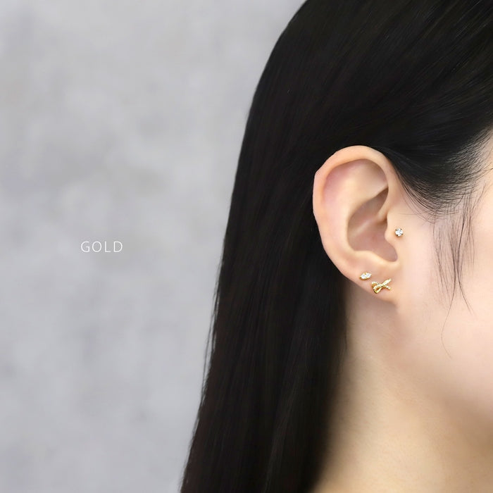 t1501-184 軟骨ピアス 16G ボディピアス リボン りぼん バレエコア かわいい ジュエル キュービックジルコニア ストレートバーベル ピアス サージカルステンレス 片耳用