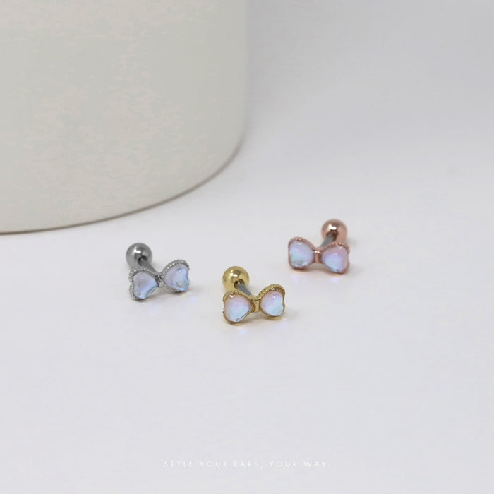 t1501-185 軟骨ピアス 16G ボディピアス リボン オーロラ ぷっくり 立体的 可愛い バレエコア 透明感 ストレートバーベル ピアス サージカルステンレス 耳 耳たぶ 片耳用