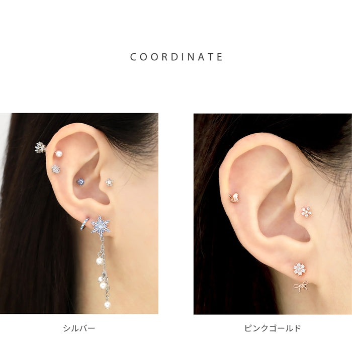 t1501-47 軟骨ピアス 16G ボディピアス 六角花 フラワー ジュエル 小さい かわいい キュービックジルコニア ストレートバーベル ピアス サージカルステンレス 片耳用