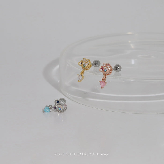 t501-005 軟骨ピアス 16G ボディピアス 惑星 宇宙 ハート チャーム付き 揺れる ストレートバーベル サージカルステンレス 片耳用