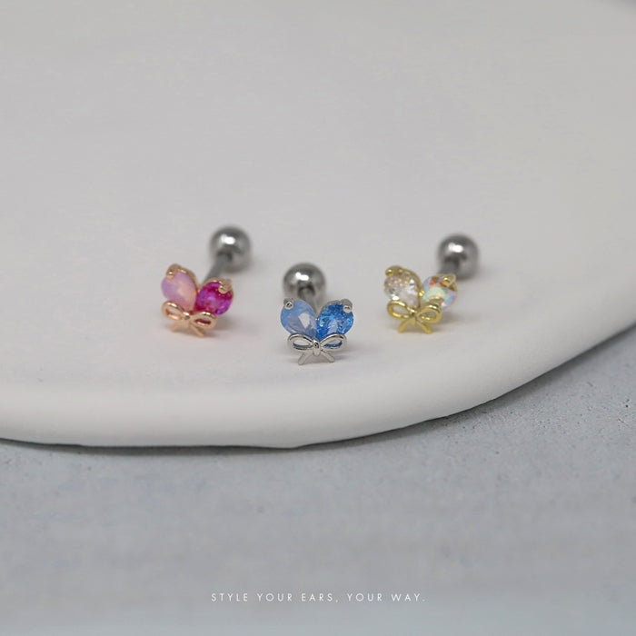 t501-006 軟骨ピアス 16G ボディピアス ハート リボン 蝶 ちょうちょ バタフライ ジュエル バレエコア ストレートバーベル ピアス サージカルステンレス 耳 耳たぶ 片耳用