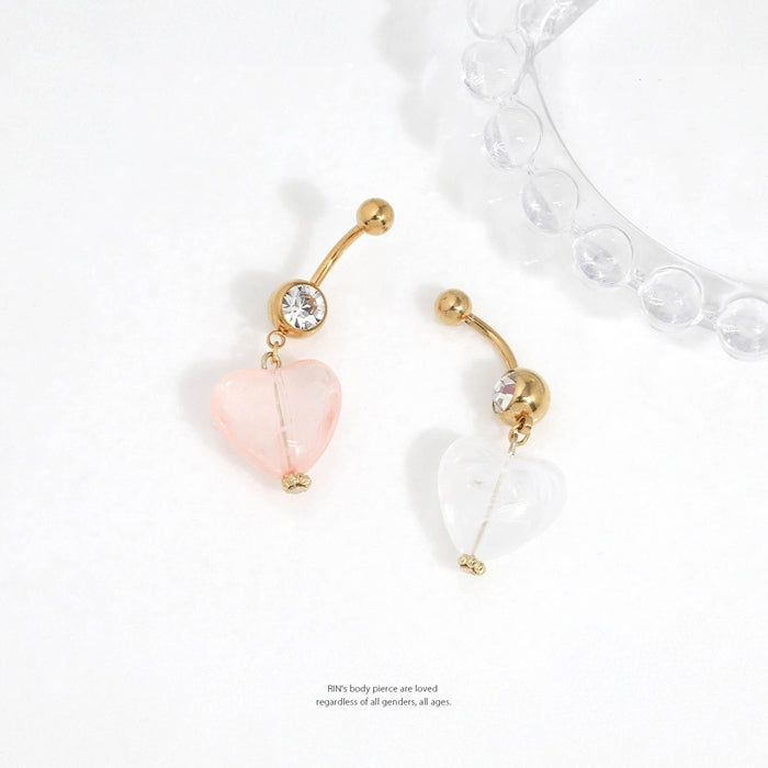 t8262-117 へそピアス 軟骨ピアス ボディピアス 14G 18G キャッチ サージカルステンレス ハート ヘソピアス バナナバーベル ボディーピアス 片耳用 へそぴ ヘソピ へそピ