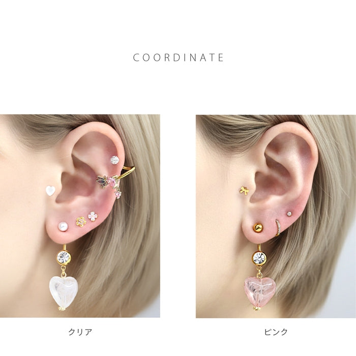 t8262-117 へそピアス 軟骨ピアス ボディピアス 14G 18G キャッチ サージカルステンレス ハート ヘソピアス バナナバーベル ボディーピアス 片耳用 へそぴ ヘソピ へそピ