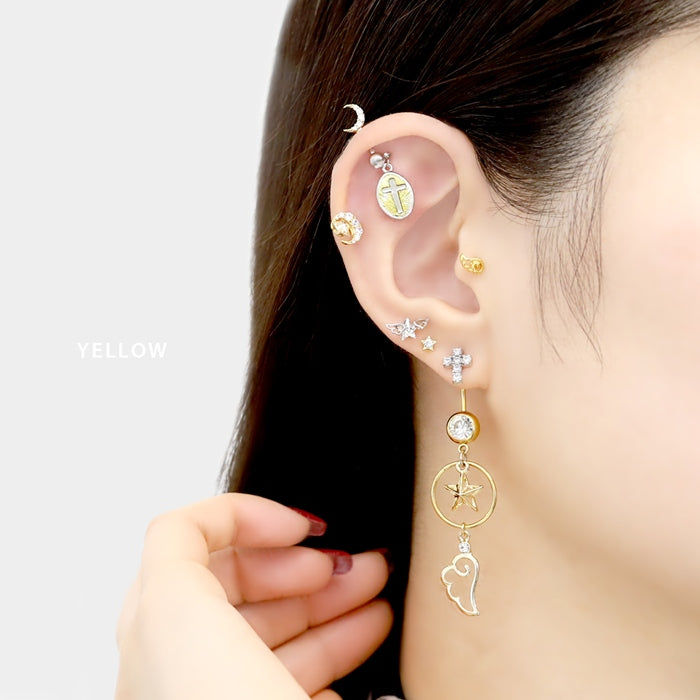 t8262-141 軟骨ピアス 16G ボディピアス 14G クロス 十字架 メダル メダイ つけっぱなし ピアス 金属アレルギー対応 ストレートバーベル サージカルステンレス 耳 なんこつ 揺れる 楕円 おしゃれ レディース メンズ 日常使い おでかけ 片耳用