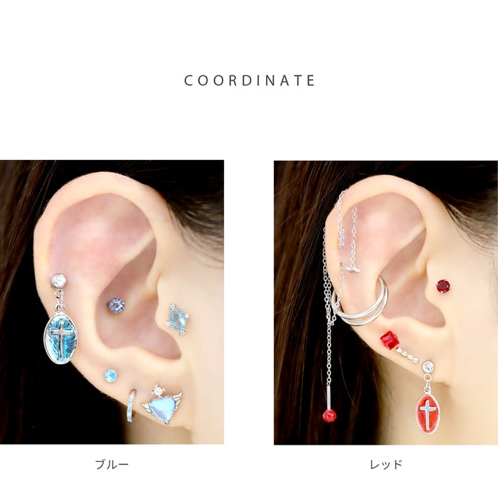 t8262-141 軟骨ピアス 16G ボディピアス 14G クロス 十字架 メダル メダイ つけっぱなし ピアス 金属アレルギー対応 ストレートバーベル サージカルステンレス 耳 なんこつ 揺れる 楕円 おしゃれ レディース メンズ 日常使い おでかけ 片耳用
