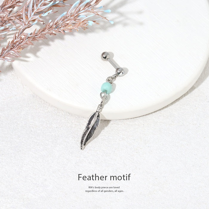 t8682-0001 軟骨ピアス 16G 14G ボディピアス フェザー 羽 ターコイズ ネイティブ 片耳用 オリジナル 金属アレルギー対応