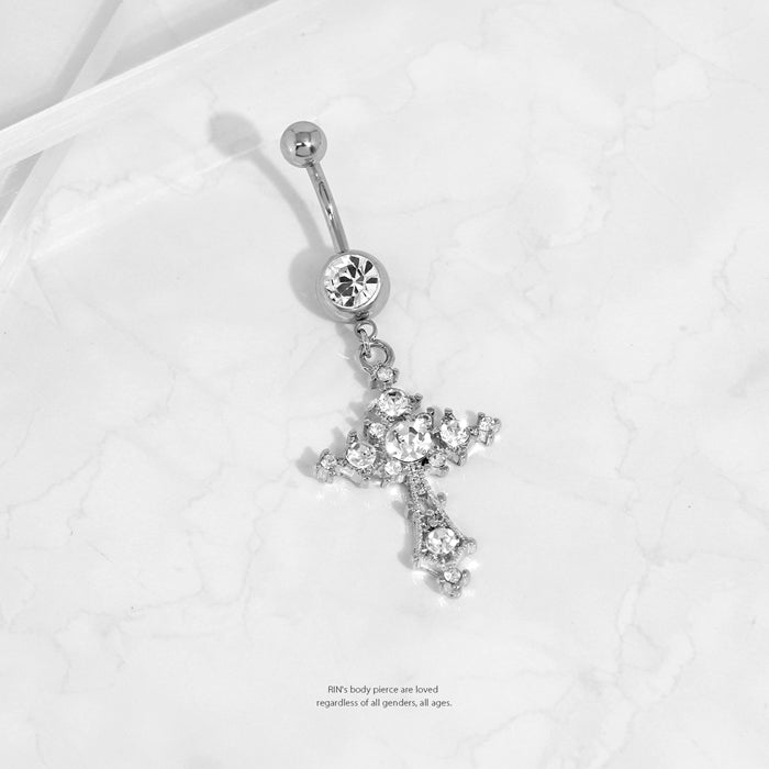 ★t8682-0006 へそピアス ボディピアス 軟骨ピアス 14G 18G つけっぱなし キャッチ サージカルステンレス ファーストピアス セカンドピアス シルバー クロス 十字架 スタイリッシュ メンズ レディース ボディーピアス 片耳用 凛 RIN