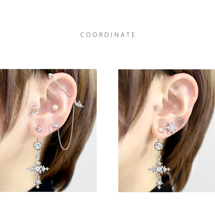 ★t8682-0006 へそピアス ボディピアス 軟骨ピアス 14G 18G つけっぱなし キャッチ サージカルステンレス ファーストピアス セカンドピアス シルバー クロス 十字架 スタイリッシュ メンズ レディース ボディーピアス 片耳用 凛 RIN