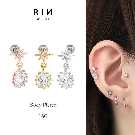 ★t9192-027 ボディピアス 16G 軟骨ピアス ピアス ジュエル チャーム付 シルバー ゴールド ピンクゴールド キュービックジルコニア ストレートバーベル サージカルステンレス ピアス