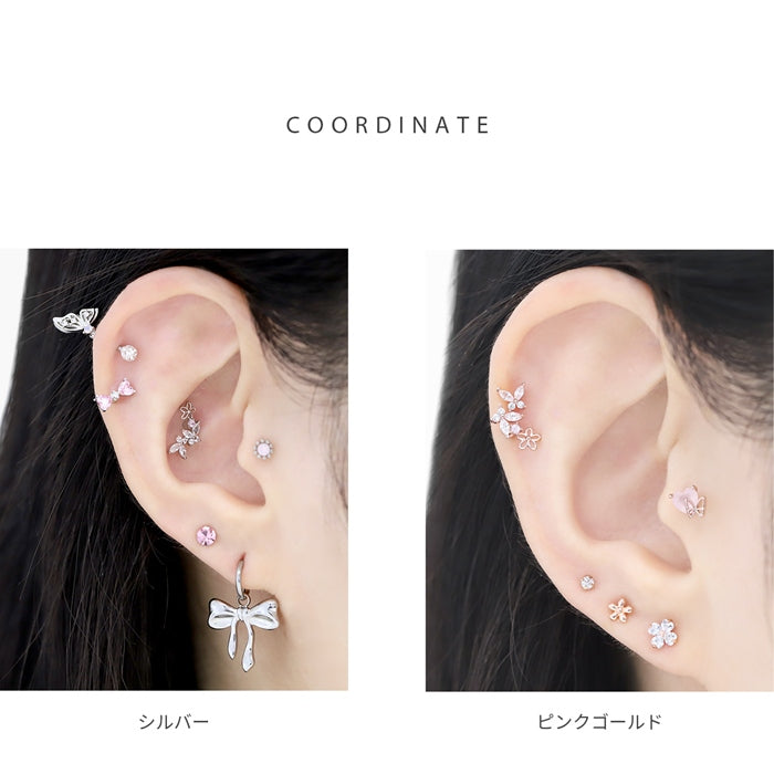 ★ t9192-046 軟骨ピアス 16G ボディピアス 蝶 花 バタフライ フラワー ジュエル きれい イヤーフィット インナーコンク ストレートバーベル ピアス サージカルステンレス 片耳用