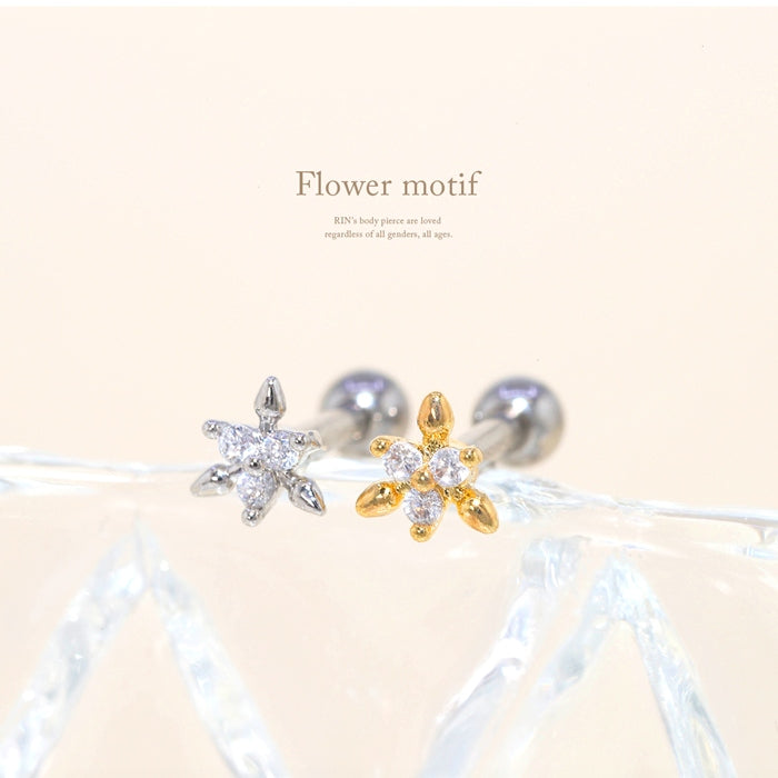 t9192-048 軟骨ピアス 16G ボディピアス かわいい サージカルステンレス 金属アレルギー対応 ジュエル キラキラ おしゃれ 六花 六芒星 雪華 結晶 キュービックジルコニア  トリニティ ストレートバーベル ファーストピアス セカンドピアス キャッチ 片耳用