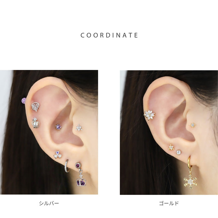 t9192-048 軟骨ピアス 16G ボディピアス かわいい サージカルステンレス 金属アレルギー対応 ジュエル キラキラ おしゃれ 六花 六芒星 雪華 結晶 キュービックジルコニア  トリニティ ストレートバーベル ファーストピアス セカンドピアス キャッチ 片耳用