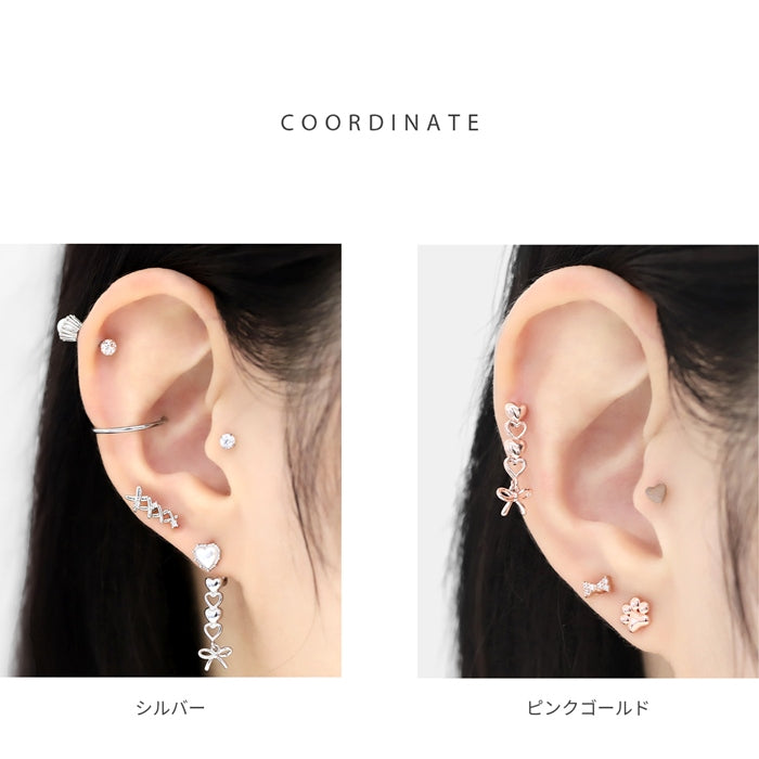 t9192-120 軟骨ピアス 16G ボディピアス リボン ハート かわいい ストレートバーベル サージカルステンレス 片耳用