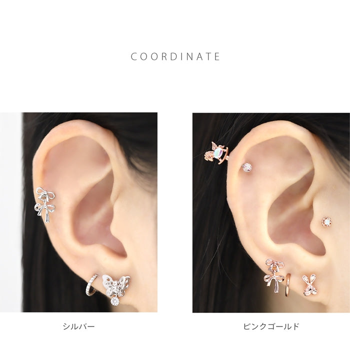 t9192-123 軟骨ピアス 16G ボディピアス リボン チャーム付き バレエコア ゆれる かわいい ストレートバーベル ピアス サージカルステンレス 片耳用
