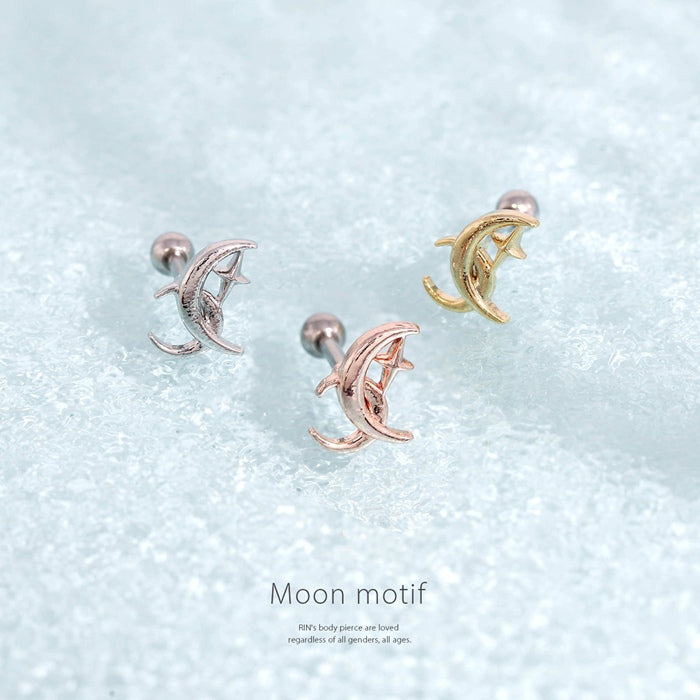 t9192-126 軟骨ピアス 16G ボディピアス 月 星 三日月 スター 宇宙 上品 大人カワイイ ストレートバーベル ピアス サージカルステンレス 片耳用
