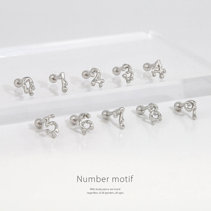 t9192-129 軟骨ピアス 16G ボディピアス 数字 ナンバー 文字 かわいい シンプル シルバー ネジ式 おしゃれ ストレートバーベル ピアス サージカルステンレス 片耳用