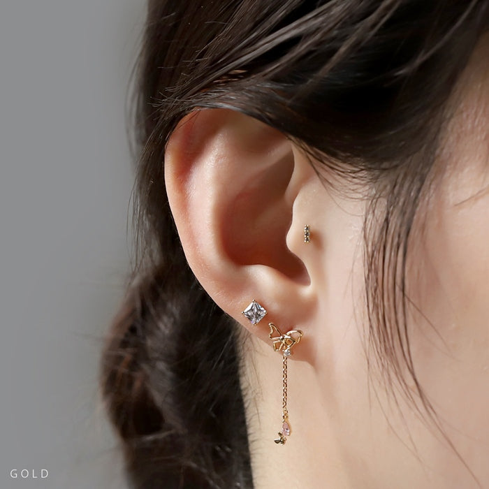 t9192-134 軟骨ピアス 16G ボディピアス 蝶 ちょうちょ 蝶々 バタフライ チェーン ジュエル 上品 揺れる ストレートバーベル ピアス サージカルステンレス 片耳用