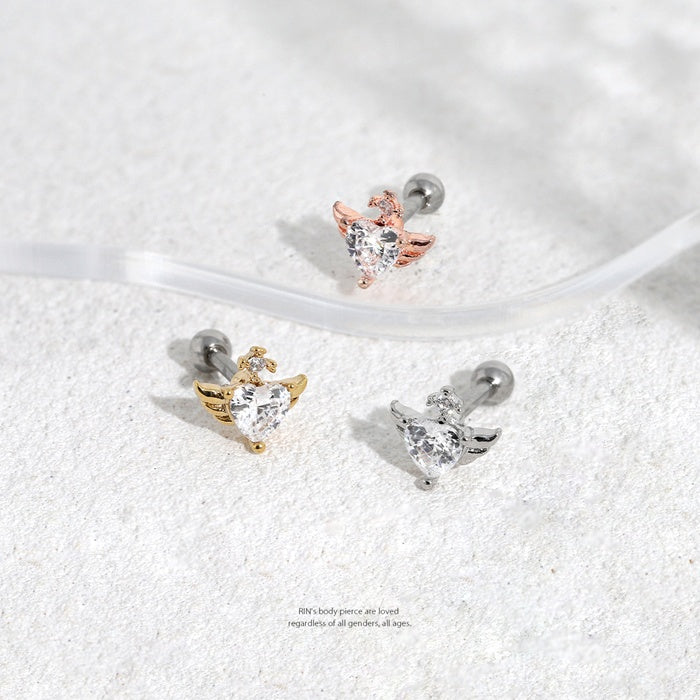 t9192-55 軟骨ピアス 16G ボディピアス かわいい キャッチ チャーム サージカルステンレス 金属アレルギー対応 ハート はーと 羽 ウイング ジュエル ストレートバーベル ファーストピアス セカンドピアス メンズ