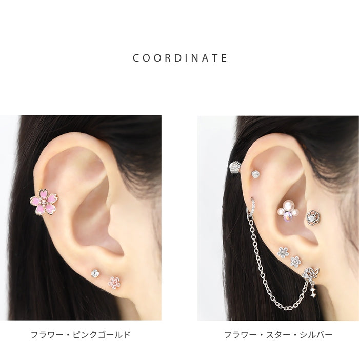 ★ t9312-001 軟骨ピアス 16G ボディピアス 花 星 フラワー スター ジュエル ジルコニア 小さめ プチ ストレートバーベル ピアス サージカルステンレス 片耳用