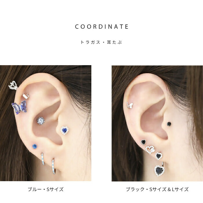 t9312-28 軟骨ピアス ボディピアス 16G ハート つけっぱなし ピアス 金属アレルギー サージカルステンレス キュービックジルコニア かわいい クリア ブルー ライトピンク ピンク パープル ブラック キラキラ ジュエル おしゃれ ストレートバーべル サイズが選べる 片耳用