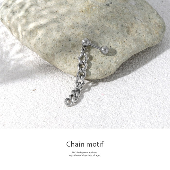 t951-0027 軟骨ピアス 16G ボディピアス チェーン スタイリッシュ シルバー ステンレス つけっぱなしストレートバーベル 16ゲージ ピアス サージカルステンレス 片耳用