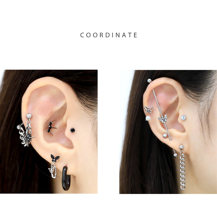 t951-0027 軟骨ピアス 16G ボディピアス チェーン スタイリッシュ シルバー ステンレス つけっぱなしストレートバーベル 16ゲージ ピアス サージカルステンレス 片耳用