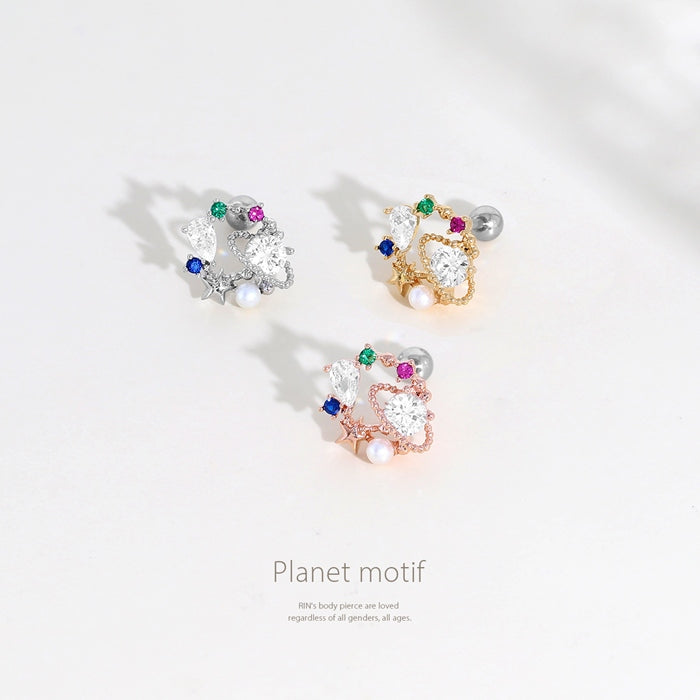 t951-0047【全品送料無料】 軟骨ピアス 16G ボディピアス かわいい キャッチ チャーム サージカルステンレス 金属アレルギー対応  宇宙 星 スター コスモ ジュエル キラキラ メンズ ストレートバーベル サージカルステンレス 耳 ピアス ボディーピアス