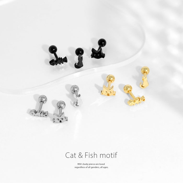 t951-0052【全品送料無料】 軟骨ピアス 16G ボディピアス かわいい キャッチ チャーム サージカルステンレス 金属アレルギー対応 猫 魚 かわいい キャット フィッシュ 動物 アニマル ねこ ストレートバーベル 黒 ファーストピアス セカンドピアス メンズ 軟骨 ピアス ボディーピアス