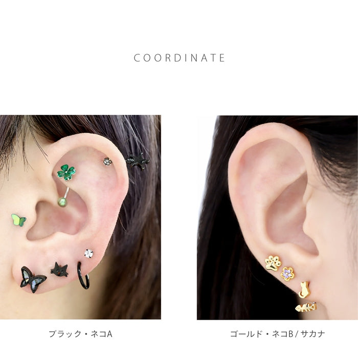 t951-0052【全品送料無料】 軟骨ピアス 16G ボディピアス かわいい キャッチ チャーム サージカルステンレス 金属アレルギー対応 猫 魚 かわいい キャット フィッシュ 動物 アニマル ねこ ストレートバーベル 黒 ファーストピアス セカンドピアス メンズ 軟骨 ピアス ボディーピアス