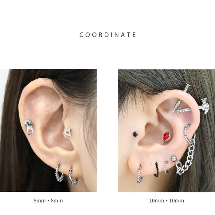 t9972-008 軟骨ピアス ボディピアス 16G ピアス 金属アレルギー対応 つけっぱなし サージカルステンレス リング フープピアス コイル ワンタッチピアス セグメントリング リングピアス キャッチレス メンズ レディース ヘリックス 個性的 かっこいい フープ 片耳用