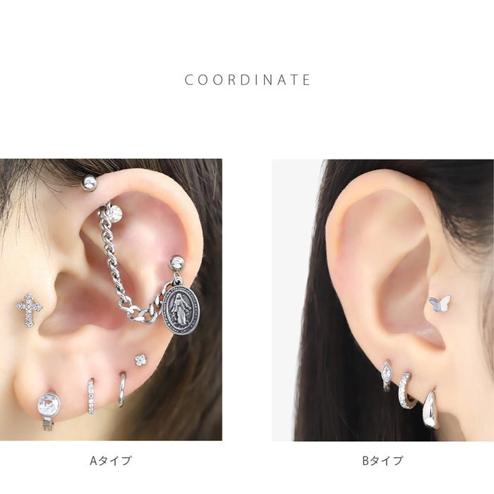 t9972-012 ステンレスピアス ミニフープ ワンタッチ ジュエル シンプル ワンタッチセグメントリング ピアス サージカルステンレス 片耳用