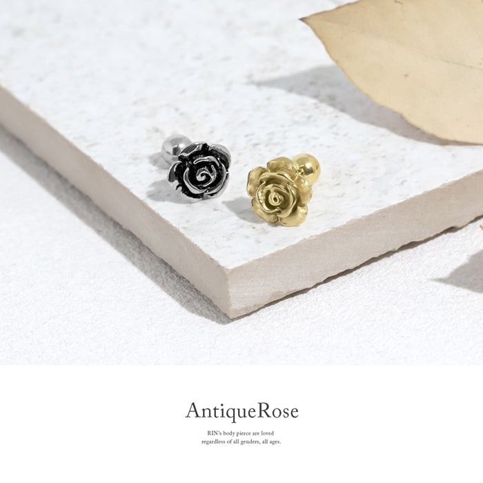 w1f-118-11 軟骨ピアス 16G ボディピアス バラ ローズ 薔薇 花 アンティークローズ 金属アレルギー ストレートバーベル ピアス サージカルステンレス 片耳用
