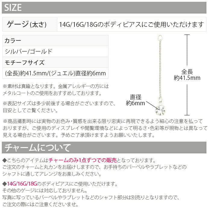 【廃盤】 チャーム0169 ジュエル ロング カスタマイズ ボディピアス ボディーピアス 軟骨ピアス 軟骨「BP」「LCHA」