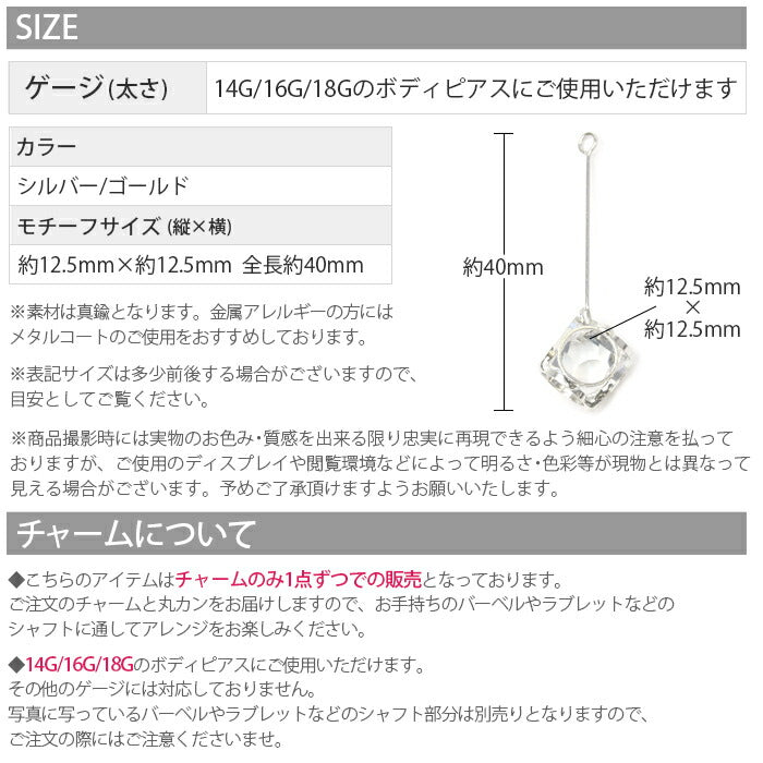 【廃盤】 チャーム 14G 16G 18G ジュエル ボックス ロング カスタマイズ ボディピアス ボディーピアス 軟骨ピアス ピアス「BP」「CHA」