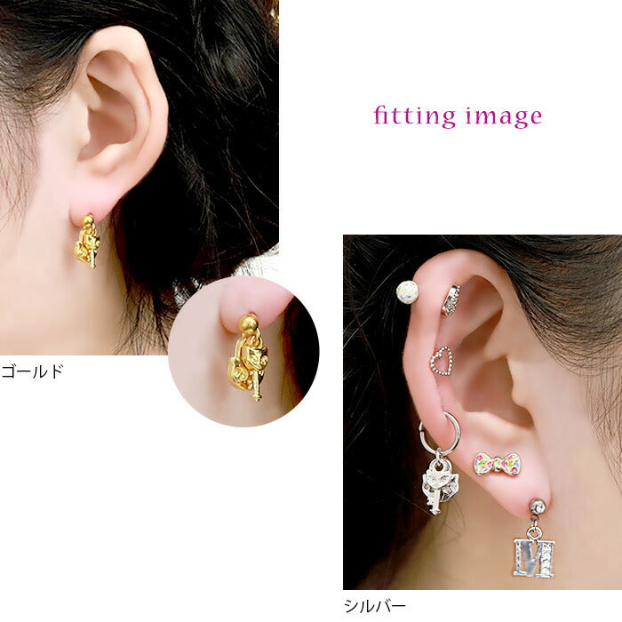 【廃盤】 【全品送料無料】 ボディピアス18G  16G 軟骨ピアス 14G チャーム ネコ ねこ 猫 南京錠 鍵