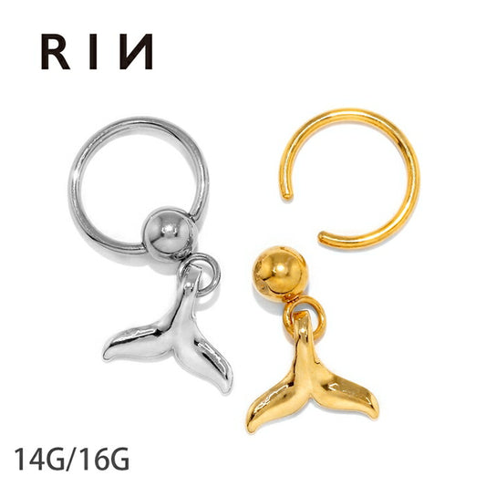 【全品送料無料】 軟骨ピアス 14G 16G ボディピアス リング  キャプティブビーズリング かわいい チャーム サージカルステンレス 金属アレルギー対応 鯨 ホエール おしゃれ 動物 アニマル メンズ 耳たぶ 片耳用 リングピアス