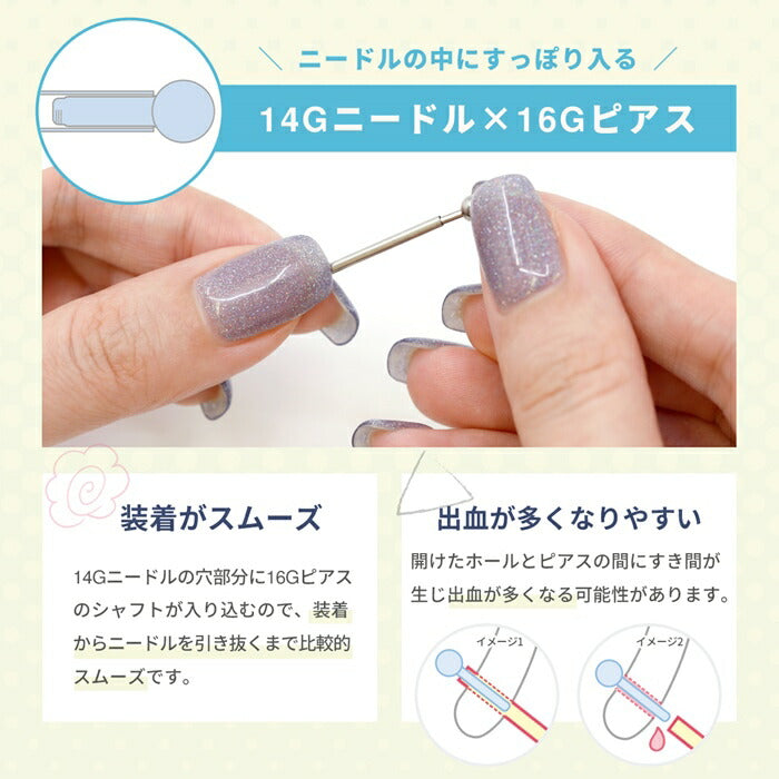 【2本セット】 ニードル 14G 16G ボディピアス ピアッシングニードル ピアス  軟骨ピアス サージカルステンレス 金属アレルギー対応 日本製 国産 医療用 ステンレス 滅菌 ファーストピアス