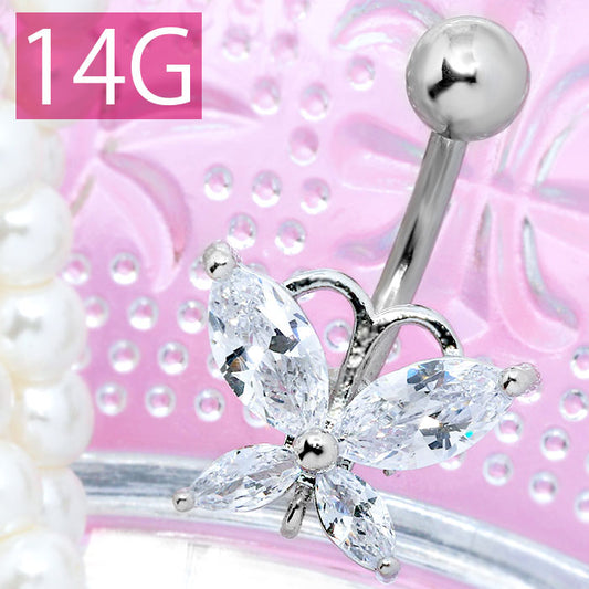 【廃盤】 へそピアス かわいい 14G へそピアス0517 ジュエル ハート 花 フラワー ボディピアス ボディーピアス ボディピ「BP」「HSP」