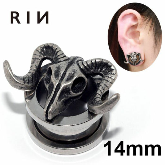 軟骨ピアス 14mm ボディピアス スカル バッファロー 牛 角 つの ドクロ 髑髏 14ミリ  ピアス メンズ トンネル プラグ ホール サージカルステンレス 片耳用 山羊 ゴート バフォメット 頭骸骨
